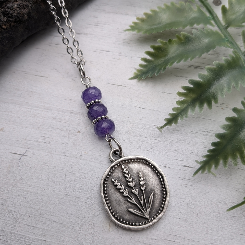 Lavender Flower Pendant Necklace, Floral Jewelry